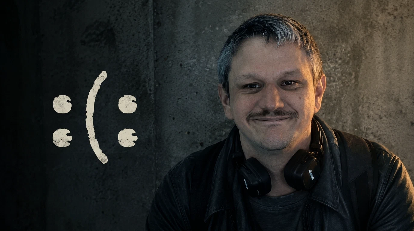 What It Is Like to Live with a Bipolar 1 Diagnosis – Portrait of René Jochum next to the :(: symbol